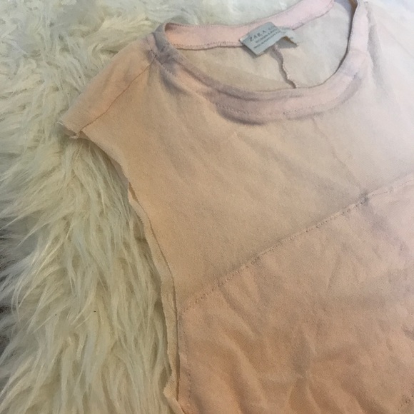 Zara Blush Pink Sheer Raw Hem Tank Top - Picture 4 of 7
